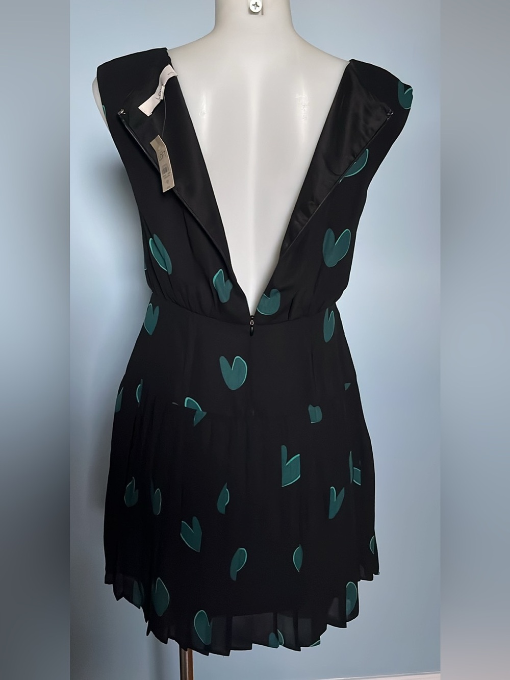 LOFT BLACK GREEN HEART PRINT SLEEVELESS DRESS Sz0P - Picture 10 of 14